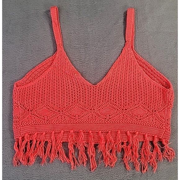 Vintage Madden NYC Crochet Fringe Crop Top – Red Medium Boho Retro Festival - Picture 2 of 6